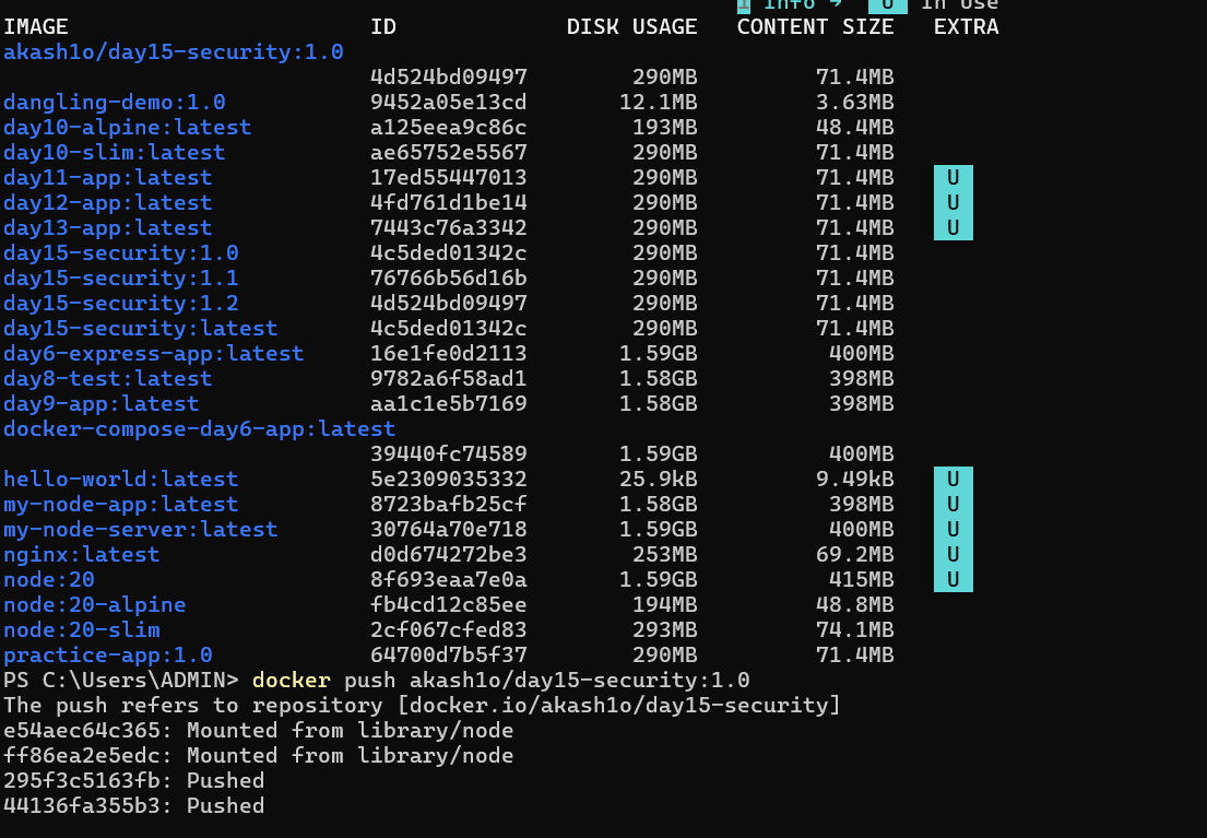 derkadd1o1's tweet photo. Day 18 &amp; 19 of learning Docker 🐳

Practised image inspection, dangling image cleanup, and Docker Hub workflows.

Successfully tagged, pushed, pulled, and ran my Docker image. 🚀

#Docker #DevOps #LearningInPublic #100daysofDevOps
#100daysofCode https://t.co/zUSCxVVaUd