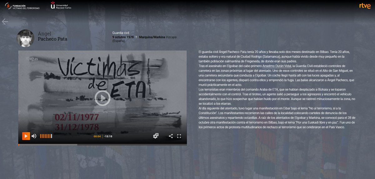 _FundacionVT's tweet photo. Siempre en la #memoria. El 09-10-78, ÁNGEL PACHECO PATA, agente @guardiacivil, fue asesinado en Marquina por #ETA.  Un coche llegó a un control con las luces apagadas, desde donde dispararon contra los agentes. Ángel murió en el acto. Tenía 20 años.
https://t.co/9RALtkAuZZ https://t.co/vARaDnKA0J