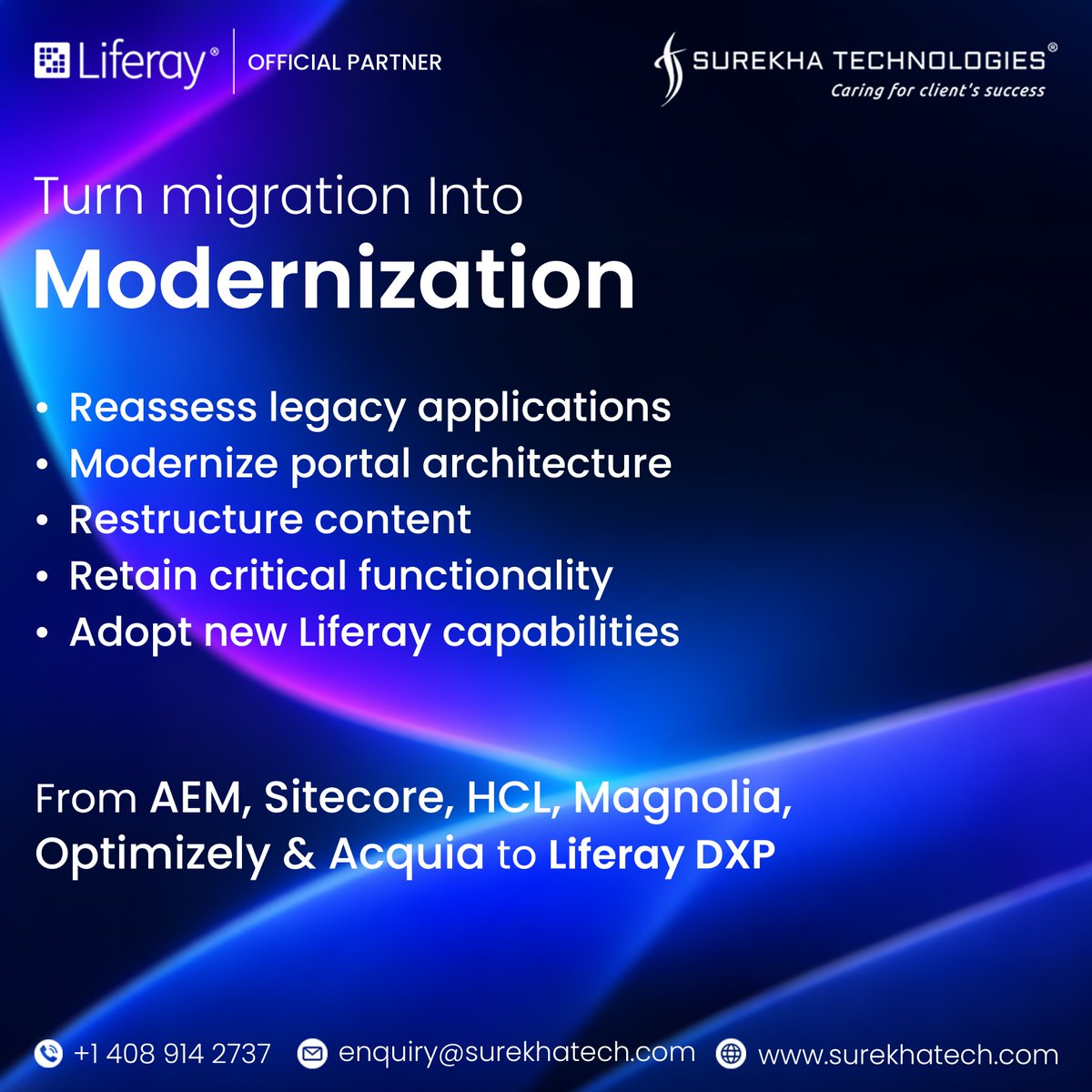 surekhatech's tweet photo. 𝐌𝐨𝐯𝐢𝐧𝐠 𝐭𝐨 𝐋𝐢𝐟𝐞𝐫𝐚𝐲 𝐃𝐗𝐏 𝟐𝟎𝟐𝟔.𝐐𝟑?

Turn your portal migration into an opportunity to modernize architecture, improve user experiences, &amp; prepare for future growth.

https://t.co/6ETTfQYZAR

#Liferay #LiferayDXP #Liferay2026Q3 #SurekhaTech #SurekhaTechnologies https://t.co/2en1ZXuu3A