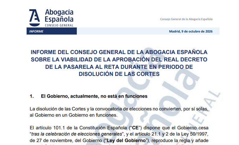 Abogacia_es's tweet photo. 📰 Un informe de Abogacía Española señala que el reglamento de la #PasarelaAlRETA podría aprobarse antes del #29N.

⚖️ La tramitación urgente permitiría acortar los plazos y hacer posible su aprobación antes de las elecciones.

🚨 Como ha recordado la institución esta semana, 150.000 personas esperan: es hora de culminar la Pasarela al RETA.

https://t.co/bEK1R3UlIi
