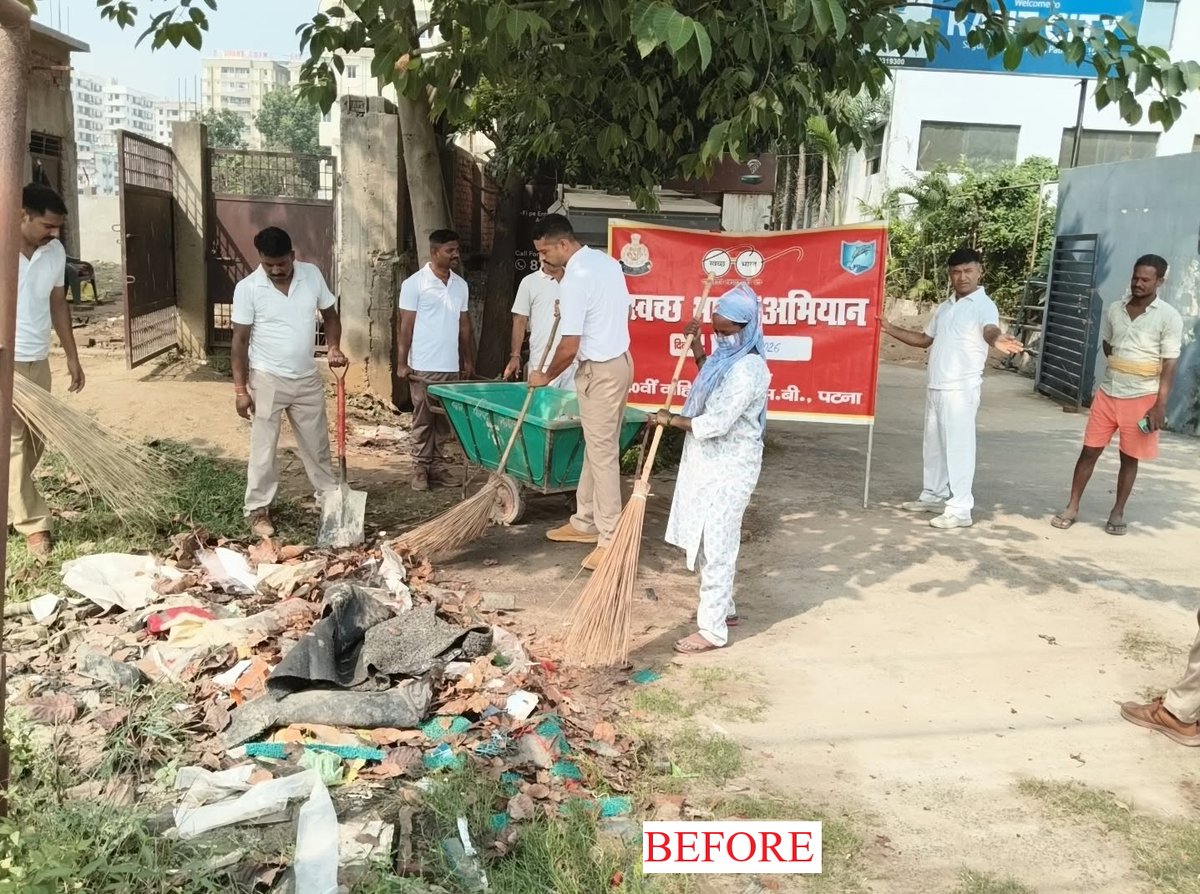 40BnSSB_INDIA's tweet photo. 40 वी वाहिनी, सशस्त्र सीमा बल (SSB), पटना में आज दिनांक 09 अक्टूबर 2026 को स्वच्छता अभियान 6.0 के अंतर्गत व्यापक साफ-सफाई अभियान चलाया गया। इस दौरान दानापुर रेलवे स्टेशन एवं राजामहल खगौल रोड दानापुर में साफ-सफाई कर स्वच्छ एवं स्वस्थ वातावरण बनाए रखने का संदेश दिया। https://t.co/VuIuzkwQ6R