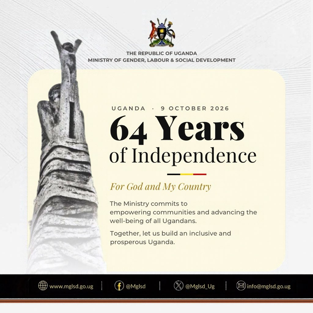 Mglsd_UG's tweet photo. HAPPY INDEPENDENCE DAY, UGANDA! 

Together, let us build a more inclusive, equitable and prosperous Uganda. https://t.co/pV1ZPeoCun