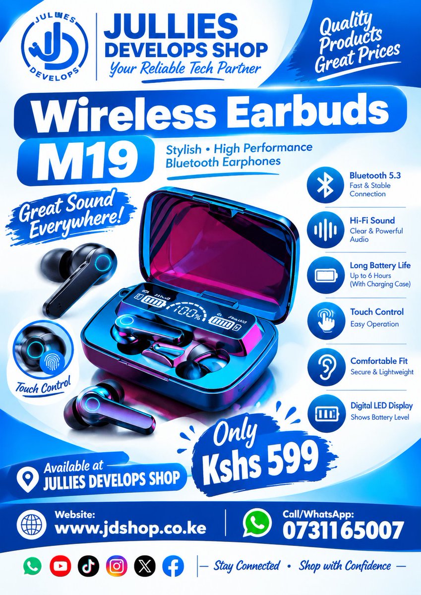 Julliesdevg5k6's tweet photo. Enjoy great sound, stylish design and everyday convenience with the M19 Wireless Earbuds. Perfect for music, calls, videos, workouts and travel. πΆ
π Website:
https://t.co/29RaWrVG1U
#WirelessEarbuds #M19Earbuds #BluetoothEarbuds #Earphones #Electronics #TechDeals https://t.co/bKDxuUFvjo
