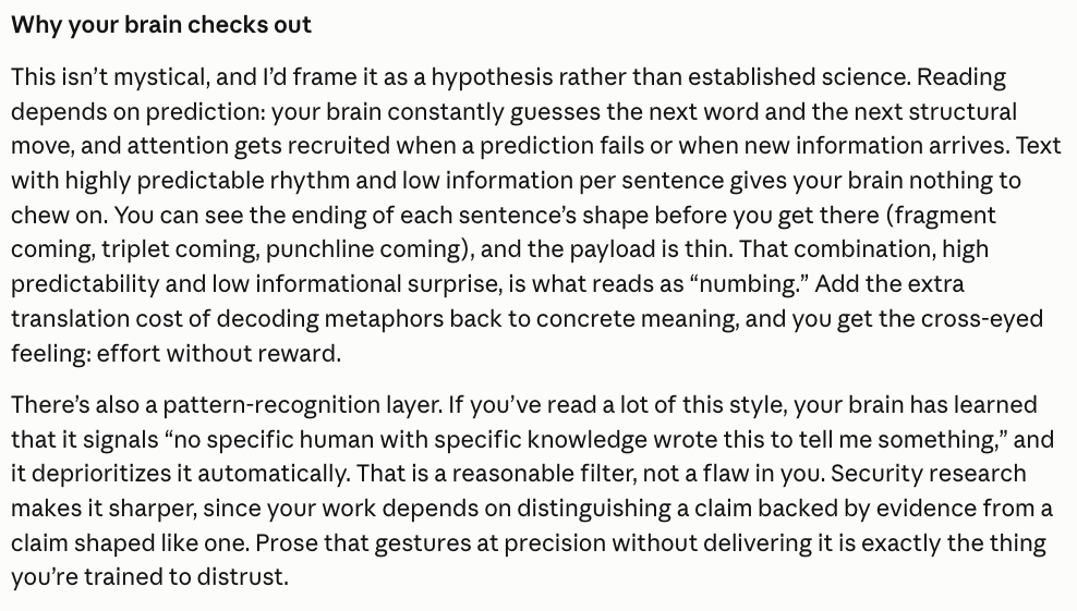 _RustyRabbit's tweet photo. So this is why reading AI output is so mind numbing: https://t.co/DXhIiqQEyd