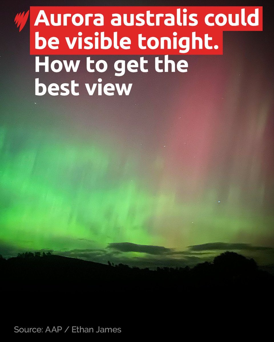 SBSNews's tweet photo. The aurora australis may be visible from Tasmania, southern Victoria and some parts of NSW on Friday. In Western Australia, the International Space Station will be visible for a few minutes as it crosses the sky. 
https://t.co/JYYvyPtl6j https://t.co/sfizAjlMI6