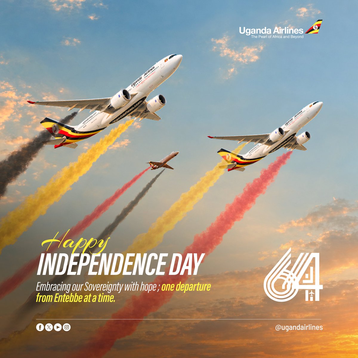 UG_Airlines's tweet photo. Happy Independence Day!!! 🇺🇬 #UgandaAt64 #FlytheCrane https://t.co/VTnOQz4cUr