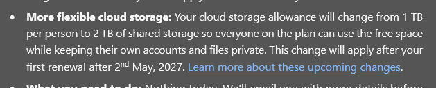 Rotmm's tweet photo. Hi @Microsoft @microsofthelps - I received an email yesterday stating that the cloud storage I pay for is being reduced by 2/3rds but there was no info in the email about the price saving to me that will come with that.

Can you please clarify what that annual saving will be. Tks https://t.co/T3RBcHdwiN