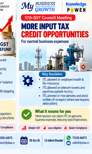 saileshbhanda10's tweet photo. 📢 57th GST Council Meeting | Key Updates
✅ Faster GST refunds
✅ More Input Tax Credit opportunities
💡 Proposed reforms to improve cash flow and ease compliance for businesses!
#GST #GSTCouncil #GSTUpdates #MSME https://t.co/CdrfORX0nh