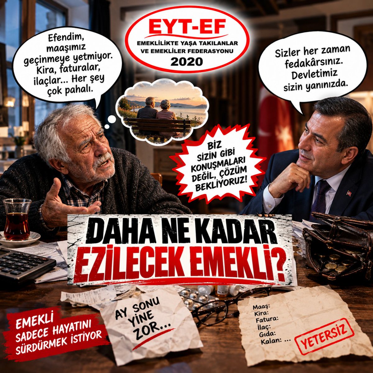 DenizliiEytEf's tweet photo. EMEKLİ
👇
#DahaNeKadarEzilecekEmekli

#Emekli yi yaşam mücadelesine düşürenlere soruyoruz!

Ülkenin mihenk taşı emeklilerinin hakkı;
Ezilmek mi?

Paha biçilemeyen emeğinin karşılığı;
İnsanca yaşamak mı?

Yaşatmak bu kadar mı zor?

#DahaBekleyemez5000Kısmi
@RTErdogan
@isikhanvedat https://t.co/Nkjh2aHPRf