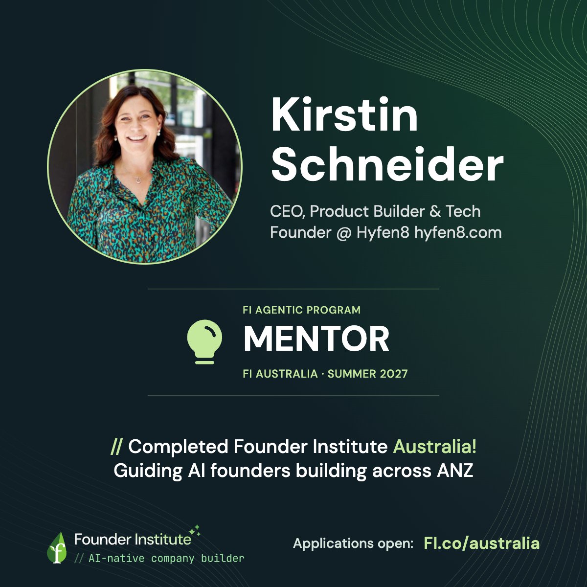 LeanStartupSyd's tweet photo. Awesome to have #mentor Kirstin Schneider #Hyfen8 at the @founding @FoundingSYD #Founder Institute #event in #Melbourne #Victoria #Australia #ANZ leading up to our next #Agentic Company Builder cohort Feb-May 2027 #FiWorldwide #FounderInstitute #StartOz #StartupAUS #StartupNZ #NZ https://t.co/mdWQWKqyec