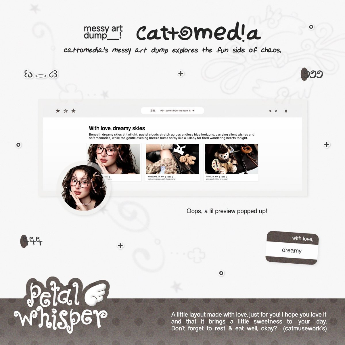 catmusework's tweet photo. Help repost? dankies. ♥︎  

A tiny birthday treat just popped up! 🧁💗
For Arleen @corarleen special day, 3 FREE REQ layouts are here to make it sweeter! Come join the birthday fun! 😼☝🏿

📮 : by reply
📆 : now — 10 October 

 (( tag: #zonauang )) https://t.co/1aLu9v4WMj