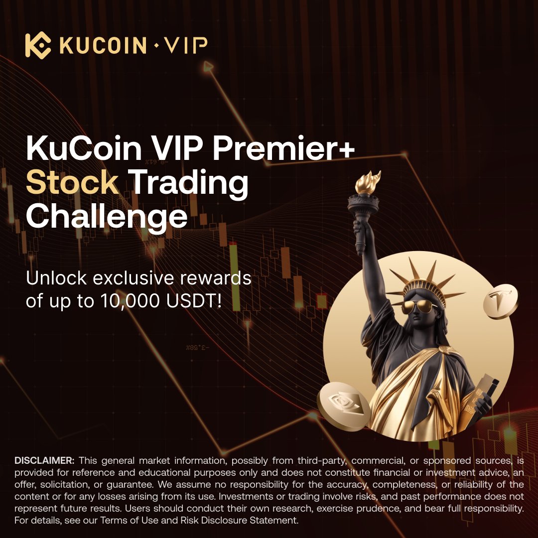 KuCoinInst's tweet photo. 📈 Trade stocks. Hit milestones. Win up to 10,000 USDT. 
The KuCoin VIP Premier+ Stock Trading Challenge is live: every volume tier you clear unlocks a bigger fee deduction coupon. 

🗓 Until Oct 23 (UTC)  
👉 https://t.co/rUSiDGUy4R  

#KuCoin #KuCoinVIP https://t.co/oNdIWXNOvc