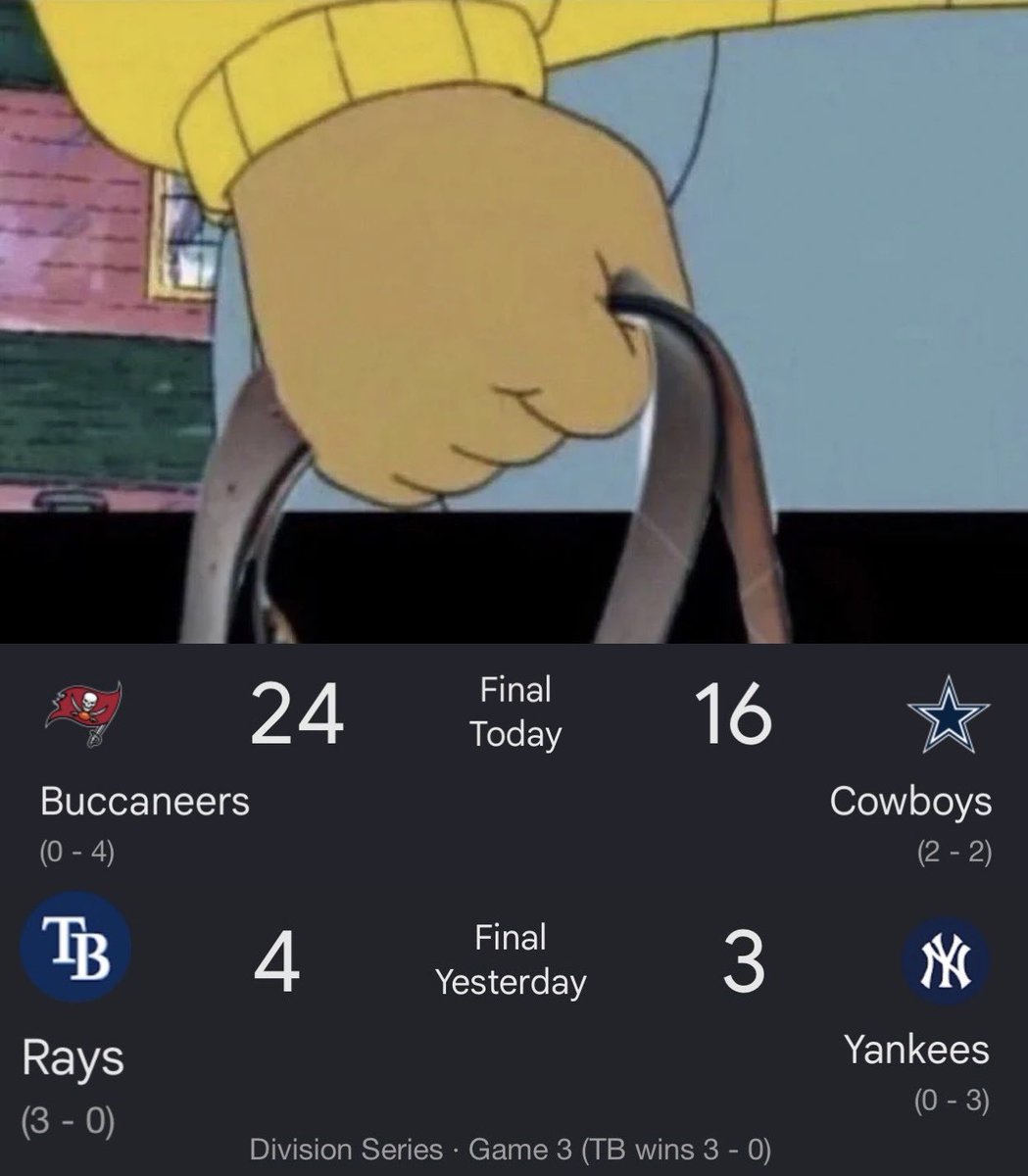barstoolsports's tweet photo. Pray for all the Cowboys/Yankees fans

They just got belt from the city of Tampa Bay https://t.co/COwcoTABgK