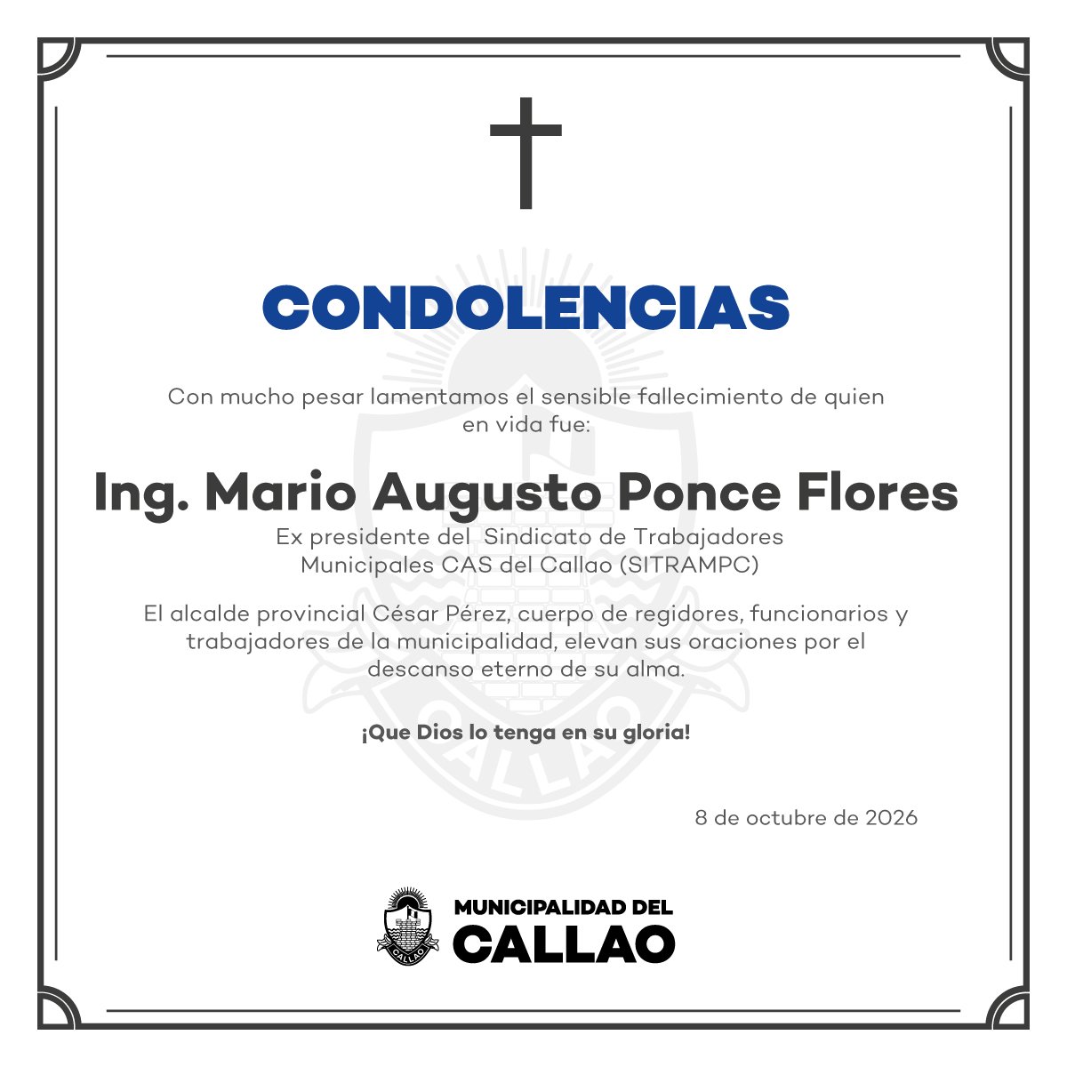 municallao's tweet photo. Condolencias de la @municallao 🌿🕊️. https://t.co/b3sGJq8L5f