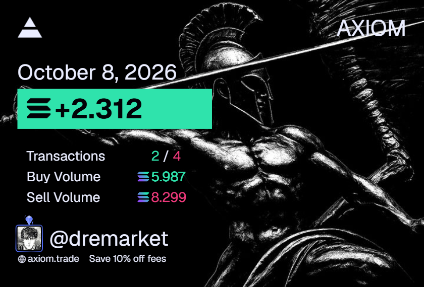 dremarket1's tweet photo. Day 2 + 2.3 sol 

Decent day only took 2 trades today. I definitely fumbled a couple coins that I liked and should have bought but it is what it is, didn't fomo in at the top at least. I just have to work on my execution a bit more. Grateful and God bless. https://t.co/STKJ4JgRxo