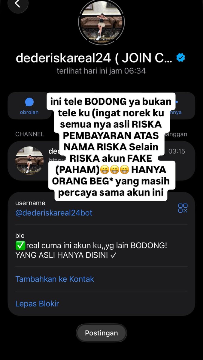 Dederiskareal24's tweet photo. Hati hati ya beb ada yang make foto aku🤗

Cuman orang waras YANG tau MANA yang REAL dan FAKE😁

QR dan REK aku semua atas nama RISKA selain RISKA akun BODONG 🤗💋💦🔥✨

TELE KU udah ribuan video https://t.co/IulCJJRwXa