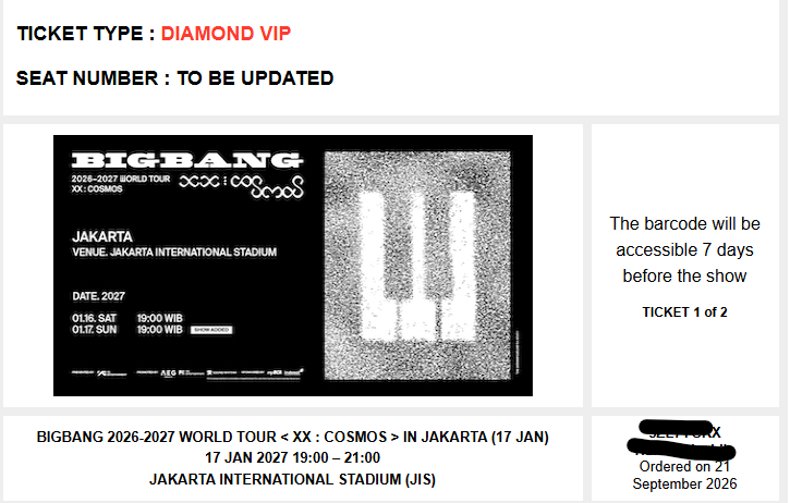 Flowerwony1's tweet photo. WTS BIGBANG WORLD TOUR [XX] : COSMOS IN JAKARTA

💎 DIAMOND VIP — 2 TIX | DAY 2
✨ Membership Presale — Secured on 10.03 
💸 Normal Price + Membership Fee 
💳 Boleh DP Kecil / Cicil!

📩 DM if interested. Terima Kasih💛

#BigbangIsBack #BigbanginJakarta #WTS #BIGBANG https://t.co/rKRMtP7umX
