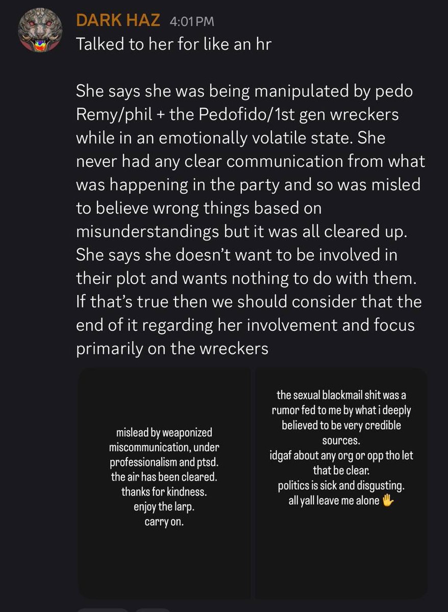 infrarem's tweet photo. @Talonsight @wilding_gyres You’re just flat out lying. That’s all you guys do. By Haz’s own admission he spoke with her for an hour. https://t.co/kPle38zWUB