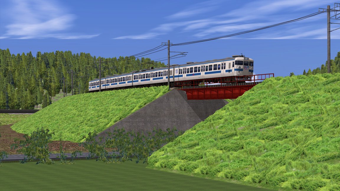 N_Railsim's tweet photo. 杵築の大カーブ風 part1
423系 普通列車
 #NのSS後悔所 #Railsim #423・421系 https://t.co/zWxA0T5l6q
