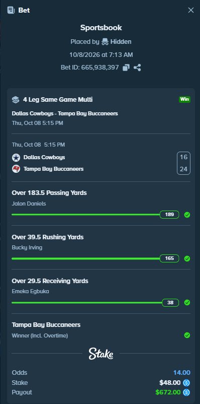 Cookiemanman's tweet photo. 14x Thursday Night Football CASHHH 💰

If you weren’t on the Bucs it’s time to call the hotline ☎️ https://t.co/hEUw9u017f