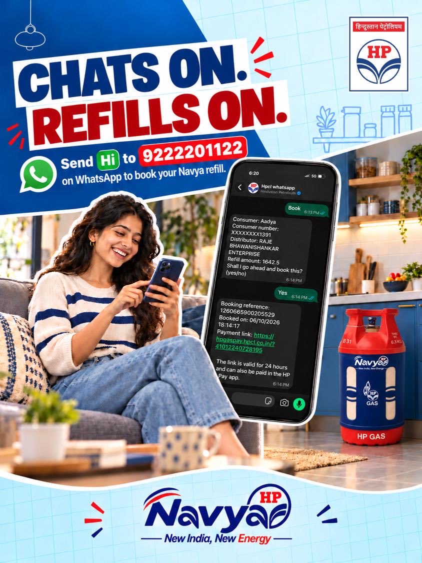PuneLPGSA's tweet photo. HP NAVYA IS NOW ON WHATSAPP! 📲

Your favourite lightweight, stylish &amp; rust-free HP Navya cylinder can now be booked through WhatsApp!

Simply send “Hi” to 92222 01122 on WhatsApp and follow the instructions to book your HP Navya refill. https://t.co/lAneF36Tlc