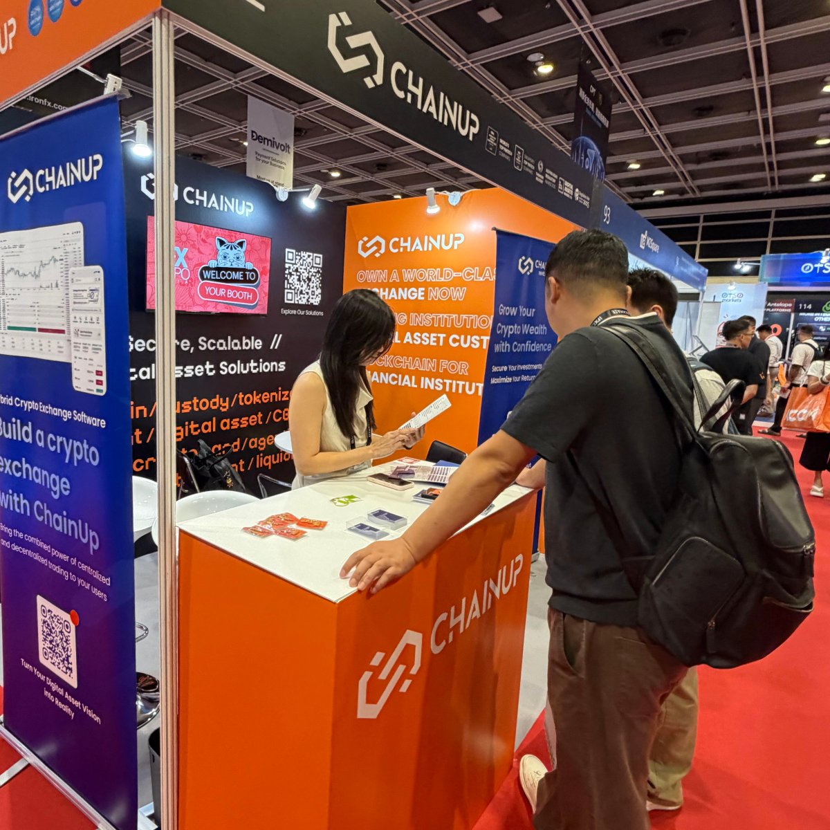 ChainUpOfficial's tweet photo. Final day at @iFXEXPO 𝗛𝗼𝗻𝗴 𝗞𝗼𝗻𝗴 𝟮𝟬𝟮𝟲 — catch us at 𝗕𝗼𝗼𝘁𝗵 𝗡𝗼. 𝟵𝟮 before the floor closes.

"How fast can you get us live?" came up more than any other question across two days on the floor. APAC brokerages and liquidity teams want to be migrated before 2027.

Today is your last window to walk the modular stack with our team in person: low-latency matching engines, MPC wallet with granular governance, RWA tokenization, turnkey card programs, and white-label prediction markets — 𝗮𝗹𝗹 𝗱𝗲𝗽𝗹𝗼𝘆𝗮𝗯𝗹𝗲 𝘄𝗶𝘁𝗵𝗼𝘂𝘁 𝗿𝗲𝗯𝘂𝗶𝗹𝗱𝗶𝗻𝗴 𝗰𝗼𝗺𝗽𝗹𝗶𝗮𝗻𝗰𝗲 𝗳𝗿𝗼𝗺 𝘀𝗰𝗿𝗮𝘁𝗰𝗵.

📍 𝗛𝗼𝗻𝗴 𝗞𝗼𝗻𝗴 𝗖𝗼𝗻𝘃𝗲𝗻𝘁𝗶𝗼𝗻 𝗮𝗻𝗱 𝗘𝘅𝗵𝗶𝗯𝗶𝘁𝗶𝗼𝗻 𝗖𝗲𝗻𝘁𝗿𝗲 | 𝗕𝗼𝗼𝘁𝗵 𝗡𝗼. 𝟵𝟮

If you've been meaning to drop by, today's the day. Can't make it to the floor? Book a 1-on-1 with our Hong Kong team: https://t.co/hzpRLdMJWh

#CUatHongKong #ChainUpEvents #iFXExpo #HongKong