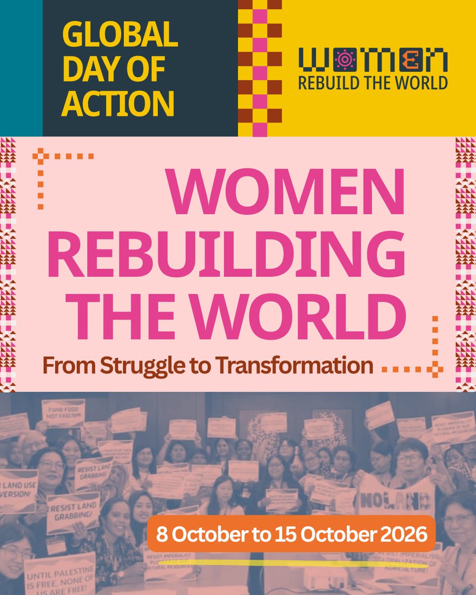 apwld's tweet photo. #WomenRebuildtheWorld: This October, women and communities across the globe are coming together to demand #FeministDevelopmentJustice and build a world grounded in equality, solidarity and care.
Join the action in our online #GlobalDayofAction campaign, 8-15 October 2026! https://t.co/IVXj6gYncf