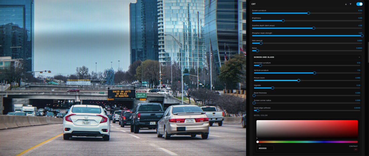maxim_bortnikov's tweet photo. Thanks to @ShareX open-sourcing the CRT shader used in their screen capture app, my web-based #GraphicDesign #Tool has a decent, highly customizable #CRT #PostProcessing effect!
Don't you like it?
#BuildInPublic #DesignTools #VisualEffects #Graphics #PostEffect #WebDev https://t.co/G0k02Zs5em