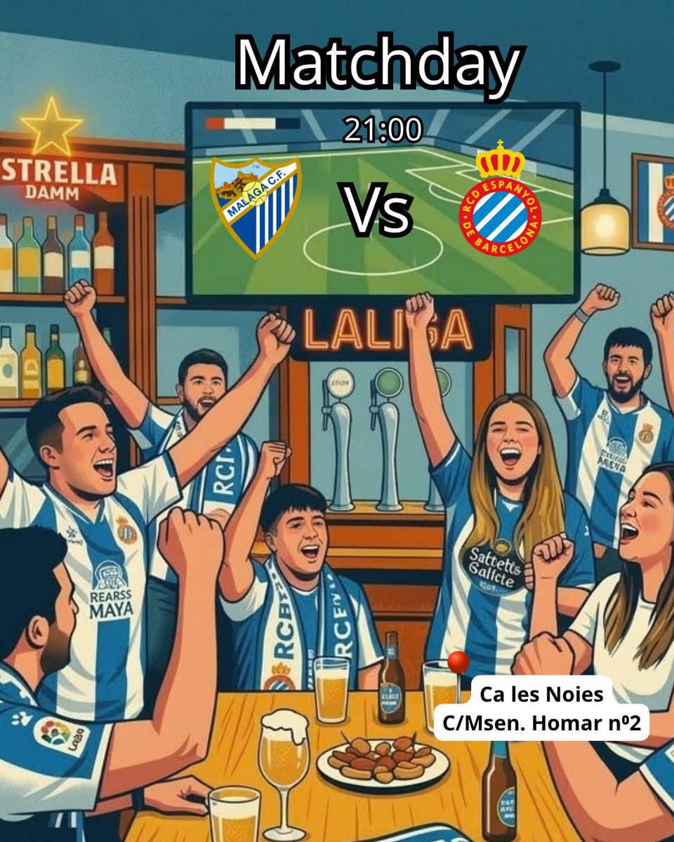 la21Hospitalet's tweet photo. 💙🤍 AVUI JUGA L’ESPANYOL! 🐦🔥

📺 Ens trobem a Ca les Noies per animar plegats el nostre RCDE!
⚽ Màlaga CF 🆚 RCD Espanyol
🕘 21.00 h

Pericos, fem pinya 💪💙

📍 Ca les Noies – C/ Msen. Homar, 2 https://t.co/ytBbVbLTts