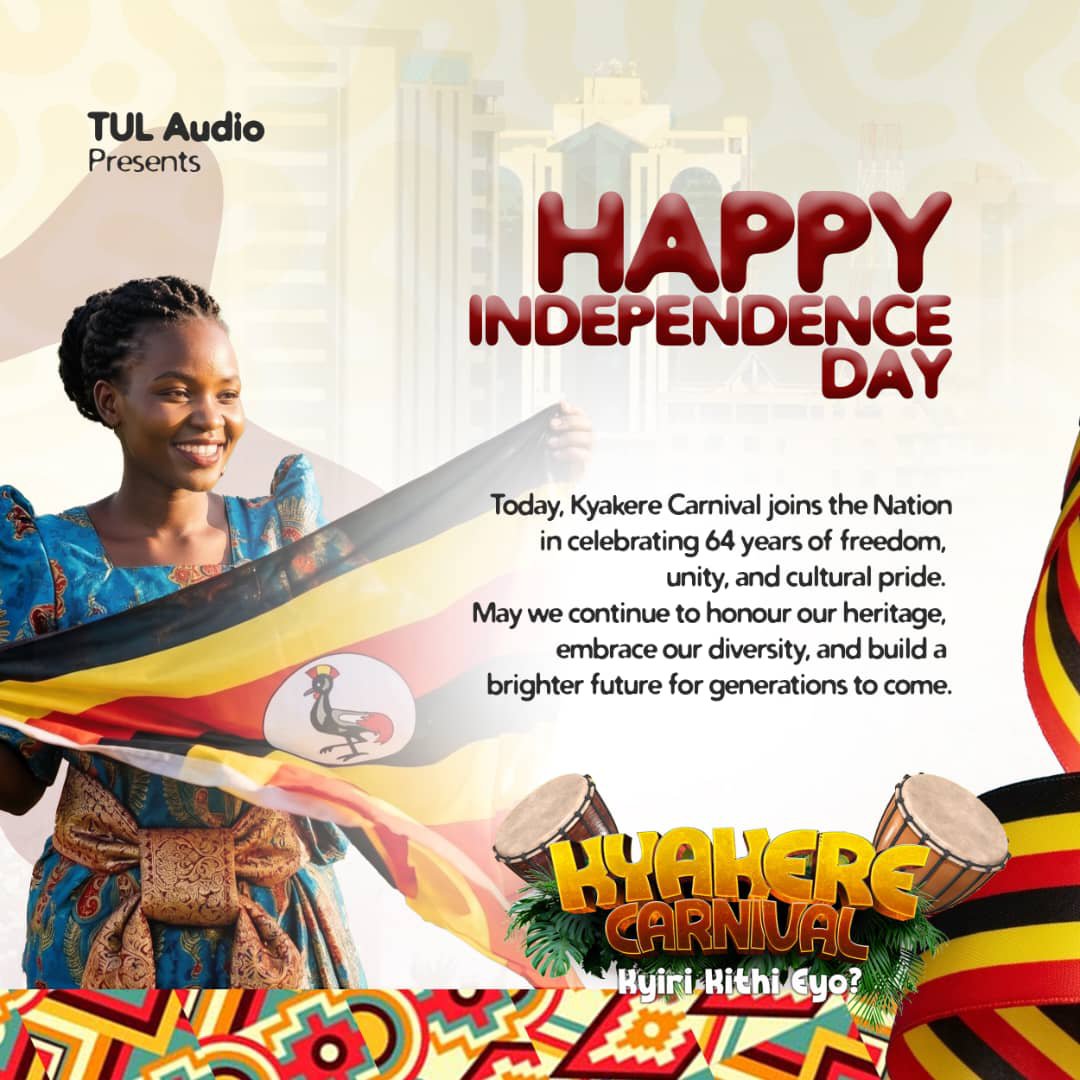 KyakereCarnival's tweet photo. Happy Independence Day to all Ugandans
We're reminding you that only 9 days are left until Kyakere Carnival. Get ready for the big day
#64thIndependenceDay
#KyakereCarnival https://t.co/Y1RlxMQvlO