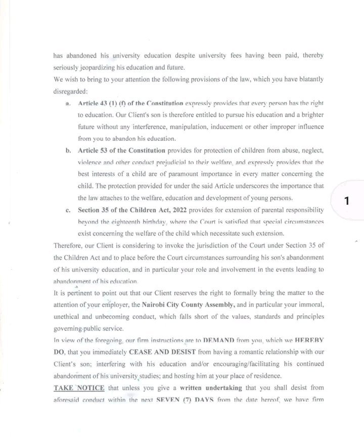 NyakundiReport's tweet photo. Parents of 19-year-old Kabarak University student Ian Mutinda Mumo have hired a lawyer to demand answers from Nairobi County Assembly Deputy Clerk Monicah M. Muthami, 57, whom they accuse of taking their son from university and bringing him to live with her in Nairobi.

The parents claim they sold their only piece of land to raise KSh300,000 for his university fees, only for him to end up in a relationship that has raised concerns about his education and future. 

Village elders, pastors and the area chief have been drawn into the dispute, with both parties said to come from the same village.
