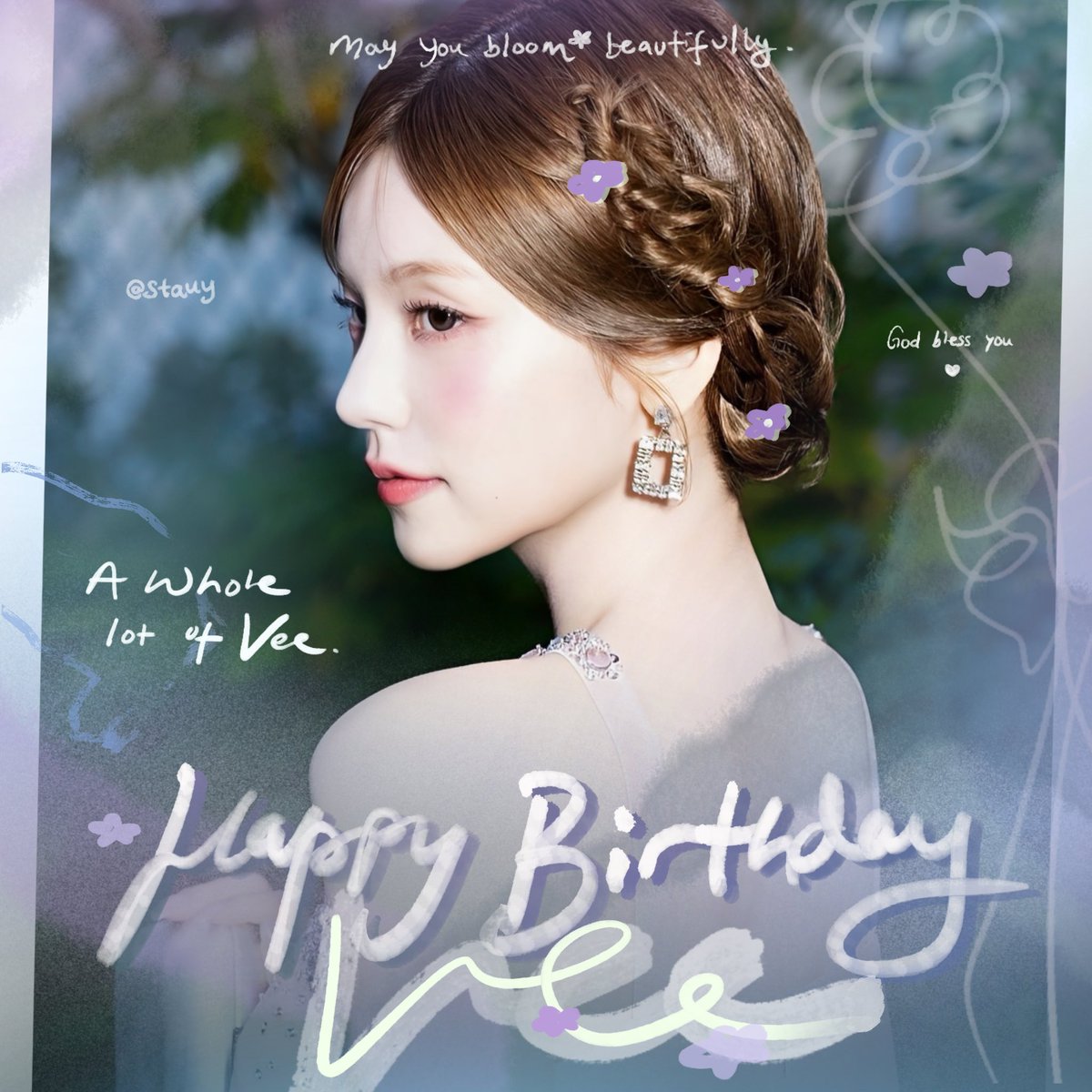 silkedbunnies's tweet photo. such a happy friday to celebrate vee’s birthday! happy birthday @burberrxy! wish you all the best and i hope all of your wishes and dreams will come true. enjoy your special day and thank you for @stauy’s layout #AWholeLotOfVee 🦋🦚💜 https://t.co/SLg6QvTIdy