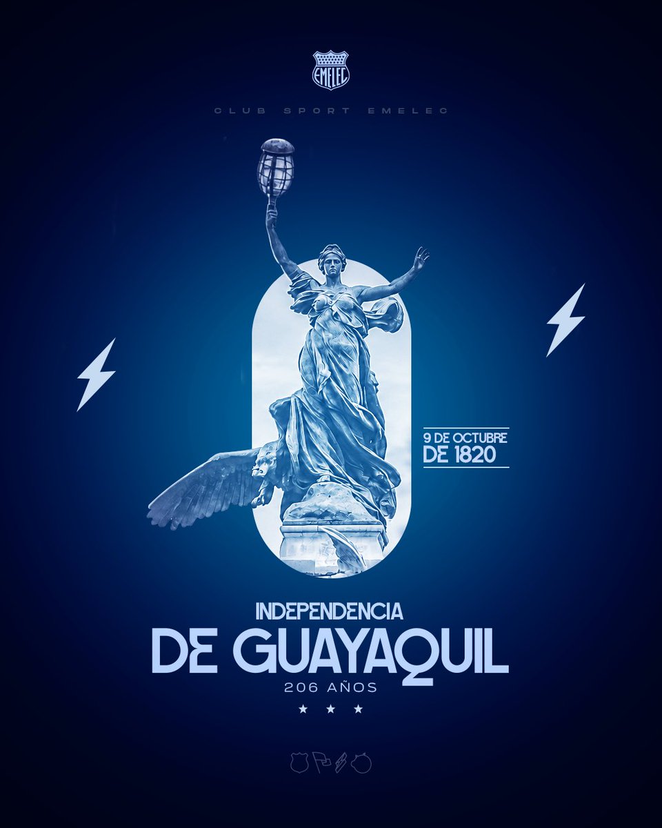CSEmelec's tweet photo. Hoy celebramos 206 años de independencia de nuestra querida Guayaquil con el orgullo inmenso de pertenecer a esta tierra de valientes.

¡Llevamos la pasión por nuestros colores y por nuestra ciudad en lo más alto! 🔵⚡️

¡Que viva Guayaquil! 🩵🤍 https://t.co/eqyxJjbcIa