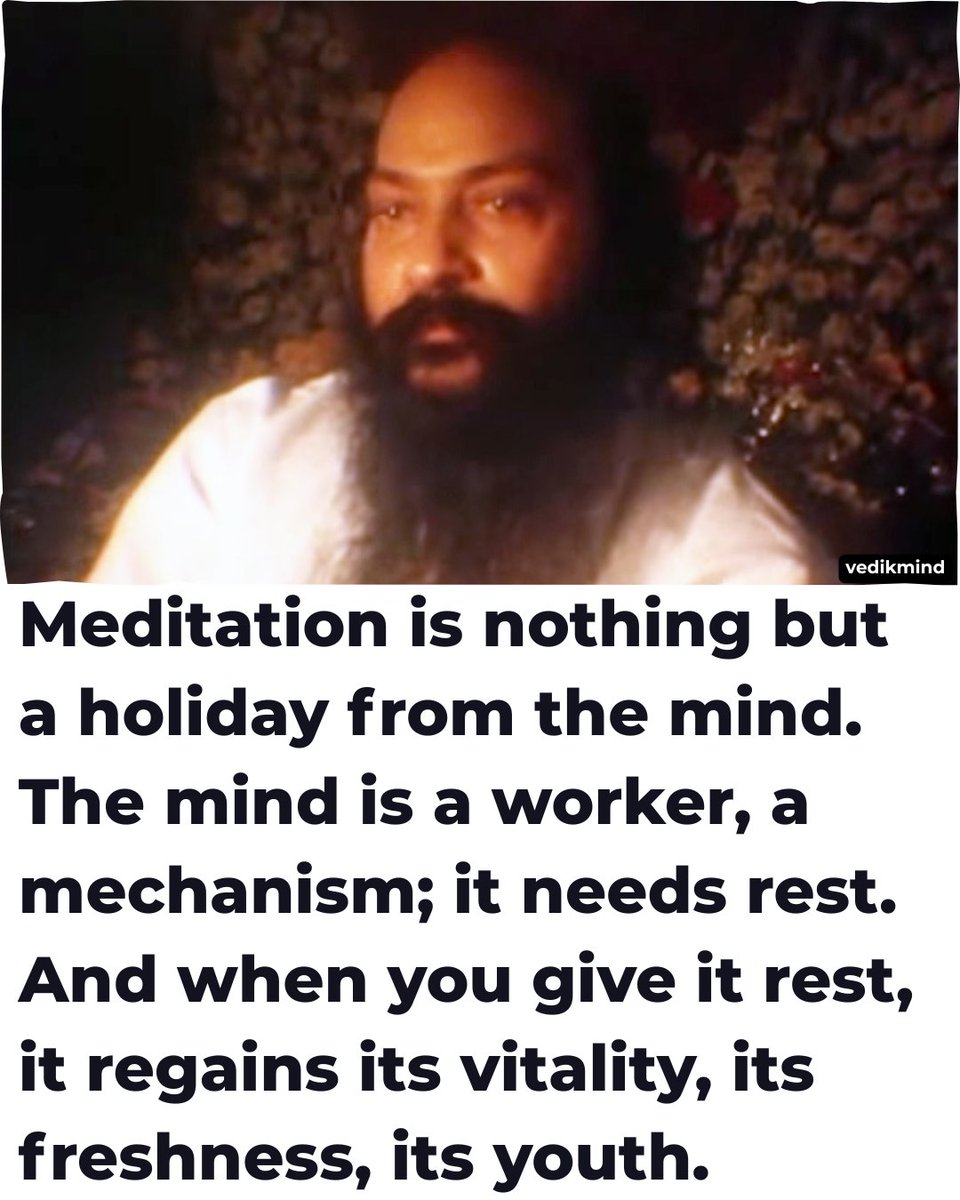 vedikmind's tweet photo. Osho reminds us that the mind needs rest, just like the body.

We spend so much time thinking, worrying, planning and analysing that we rarely give the mind a moment of silence.

Meditation offers a break from this constant mental activity, helping us reconnect with calmness, clarity, and inner balance.

Sometimes the best thing we can do for our mind is to give it some rest.

#WorldMentalHealthDay #MentalHealthAwareness #Osho #Meditation #InnerPeace