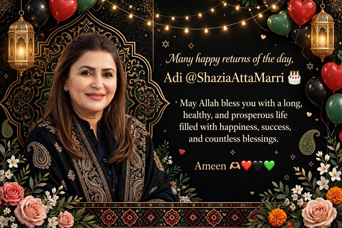 Waqaralimanghar's tweet photo. Many happy returns of the day, Adi @ShaziaAttaMarri 
May Allah bless you with a long, healthy, and prosperous life filled with happiness, success, and countless blessings. Ameen 🤲❤️🖤💚

From Waqar Ali Manganhar https://t.co/AdgCUf582E