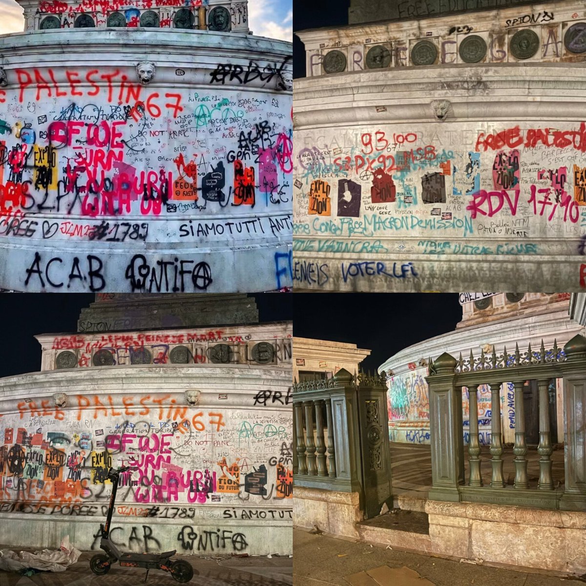 RadioGenoa's tweet photo. Place de la Bastille, Paris. July Column defaced by anti-fascists and Muslims. https://t.co/DshOXNRbCJ