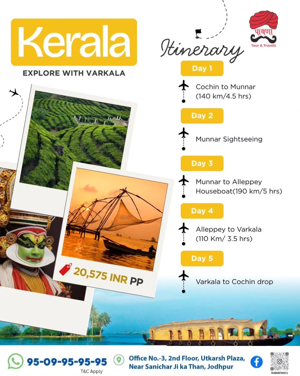 MyMy3323's tweet photo. Escape to God’s Own Country with our Kerala Explorer – Varkala Special. Explore Munnar tea gardens, Alleppey houseboats, and Varkala cliffs in 5 unforgettable days. Starting at ₹20, 575 per person. https://t.co/lWimTZsDsg