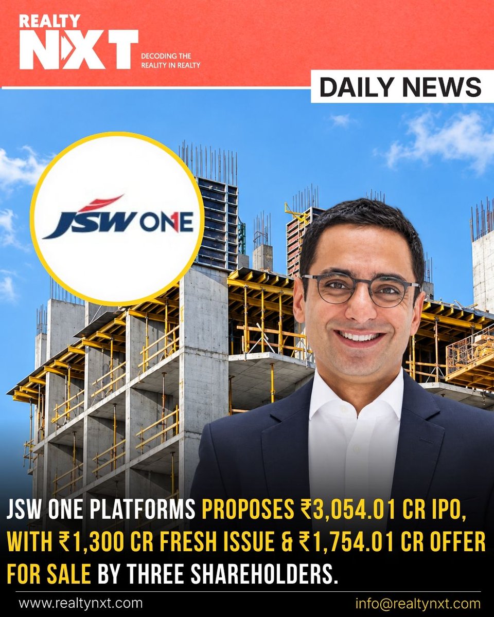 RealtyNXT's tweet photo. #News | JSW One Platforms’ ₹3,054.01 Cr IPO: ₹1,300 Cr Fresh Issue, ₹1,754.01 Cr OFS by JSW Steel, JSW Cement and Mitsui; CAM, Trilegal, Khaitan advise.

#RealtyNXT #JSWOnePlatforms #JSWIPO #IPO #IndianStockMarket #CapitalMarkets #IPOUpdate #JSWSteel #JSWCement #Mitsui https://t.co/lgb0LjkW1Y
