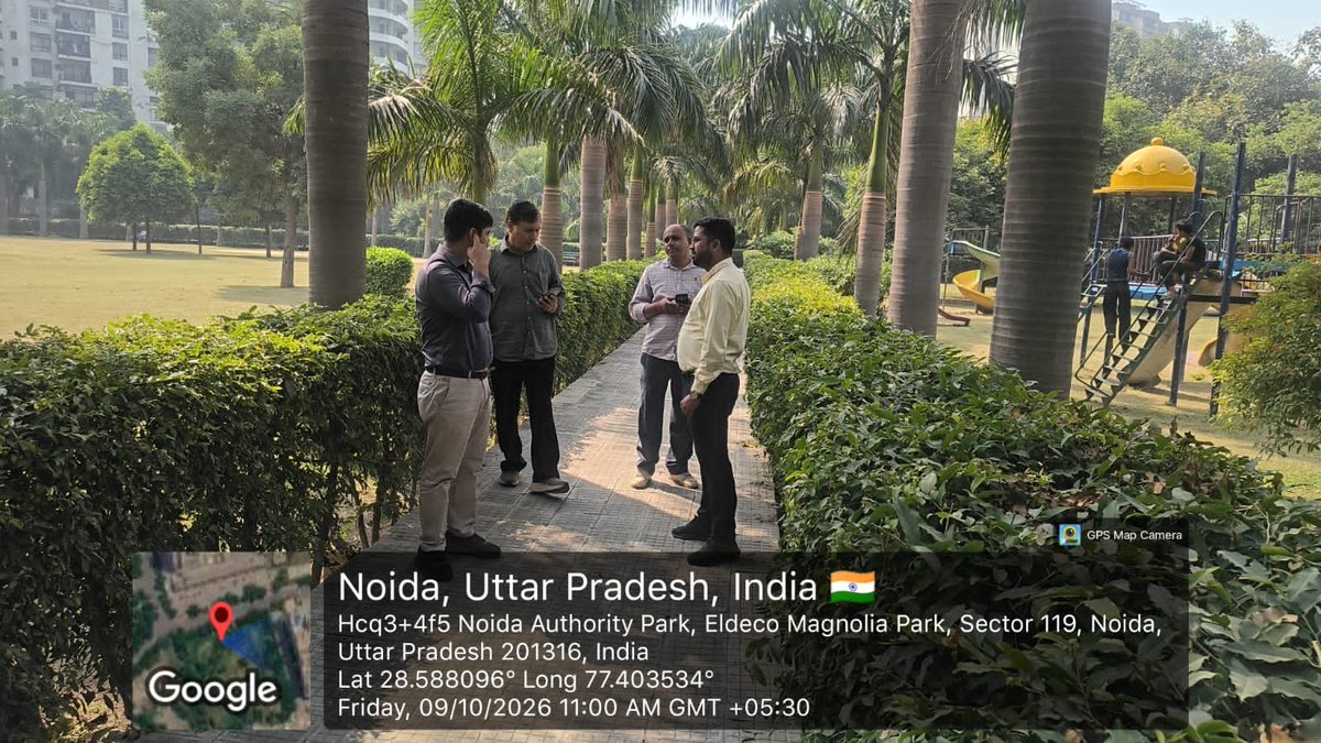 noida_authority's tweet photo. आज, दिनांक 09-10-2026 को नौएडा प्राधिकरण के उद्यान विभाग द्वारा सैक्टर-119 स्थित पार्को का निरीक्षण किया गया।

इस दौरान पार्को की साफ-सफाई, हरियाली एवं ओपन जिम के उपकरणों की स्थिति का जायजा लिया गया।

#NoidaAuthority
#NoidaUpdates
#NoidaDevelopment
#CleanNoidaGreenNoida #SwachhNoida