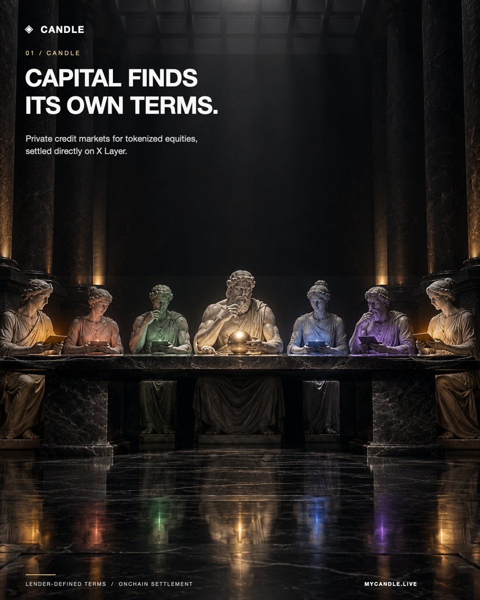 myxcandle's tweet photo. Capital finds its own terms.
Candle brings private credit markets for tokenized equities to X Layer—so borrowers can hold shares, lenders can define the terms, and agreements can settle onchain.
Explore live pools: https://t.co/utjNyCyWRb
#Candle #XLayer #DeFi https://t.co/6L8WPOGA55