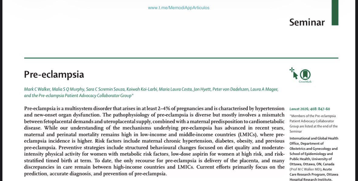 gabi_puchepalao's tweet photo. 🧵 PREECLAMPSIA 2026 | Lo que ha cambiado y debes recordar

La última revisión de The Lancet actualiza diagnóstico, prevención y tratamiento. Varias ideas clásicas han quedado atrás 👇 https://t.co/tjFAVzTxl7