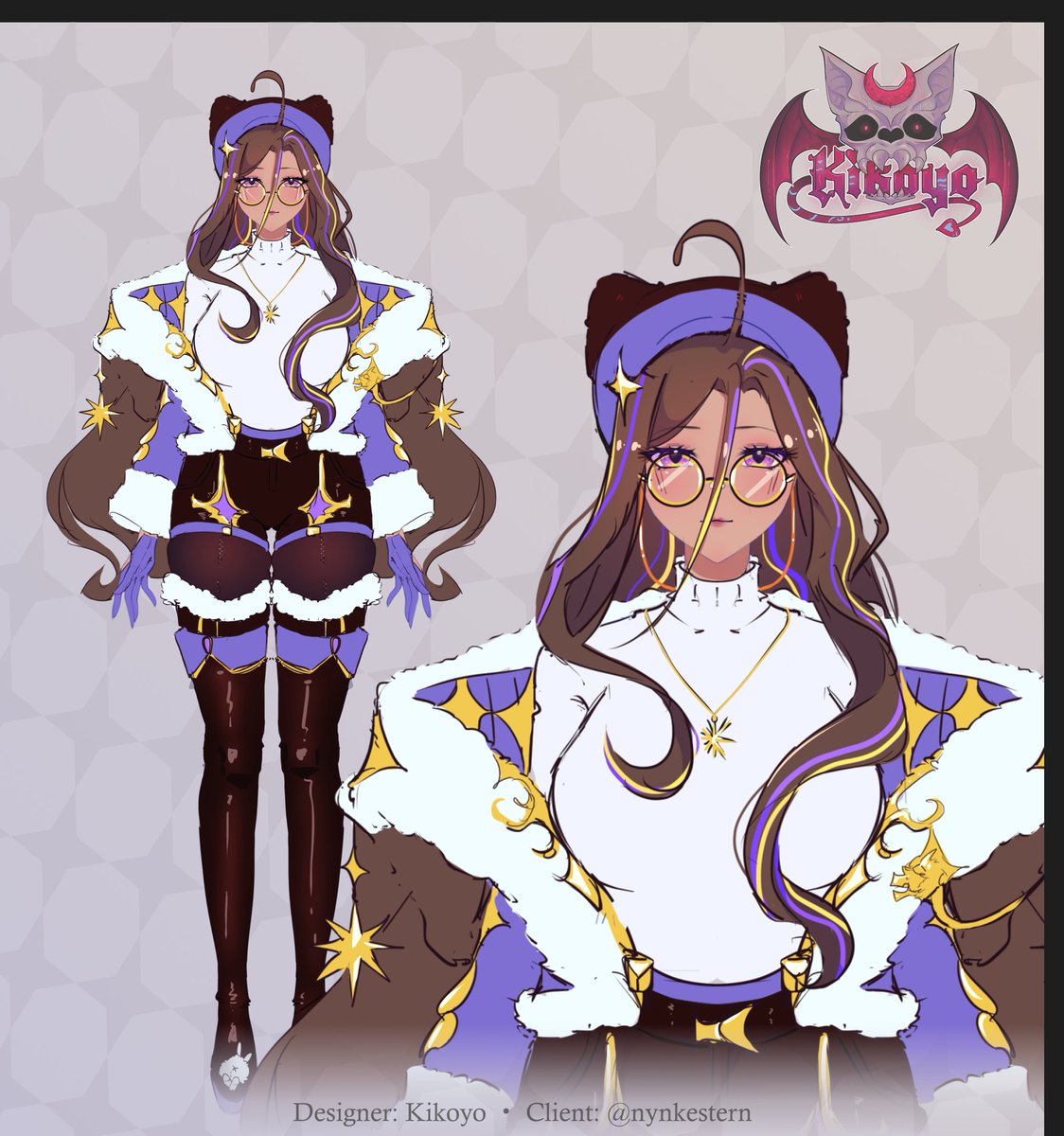 Kikoyochan's tweet photo. Winter outfit Design for Vtuber Lion mommy @NynkeStern 🦁 thank u for a commission!💜💛
#Vtuberdesign #Vtuber #Design https://t.co/e1FxeXMakB