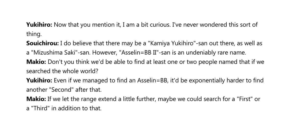fortunasminuet's tweet photo. Idols' One-Shot - Café Parade
"Searching For Asselins"
#sidemtl

Saki: Y'know, I was wondering.
Is there anyone in the world who has the same first and last name as Asselin?
Asselin: Hrrm... An individual with the same moniker as mine own... Who could know...? https://t.co/e0iUZKHvEB
