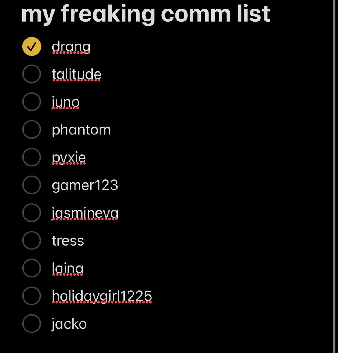 RiverTheS1nner's tweet photo. HELLO PEOPLES. ive organized a comm list
theres..quite a bit to truck thru!
if you see your name on this list, feel free to dm my discord to get an estimate on how long your comm will be! :D https://t.co/8popINu9EU