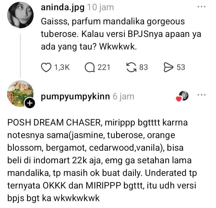 spillkey95's tweet photo. Setujuuuu, parfumnya posh dream chaser emang mirip banget sama parfum Mandalika gorgeous padahal harganya jauh banget lebih murah posh😭😭 https://t.co/nNfofwg6ek