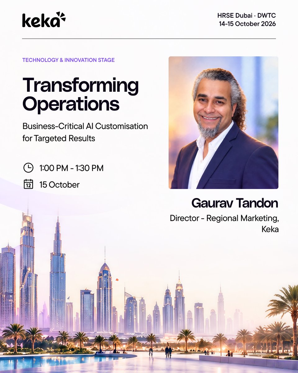 kekahr_official's tweet photo. Speakers announced for HRSEDubai 2026.
We are so delighted to have these voices with us at Informa Connect HRSE Dubai 2026. Sharp, honest conversations, worth every minute.
📍 Dubai | 14-15 October | Booth F20
Book your slot 👇
#HR #SpeakerAnnouncement #Keka https://t.co/OzBrv4LLEL
