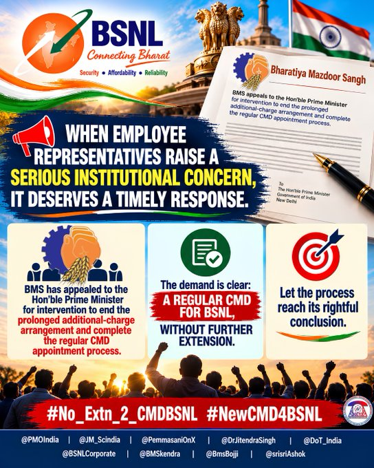 VirabhadraRaoG's tweet photo. Put BSNL first. Respect the rules. Appoint a regular CMD without another extension.
#No_Extn_2_CMDBSNL #NewCMD4BSNL
@PMOIndia @JM_Scindia @PemmasaniOnX @DrJitendraSingh @DoT_India @BSNLCorporate @BMSkendra @BmsBojji https://t.co/w2nH5K0bfk