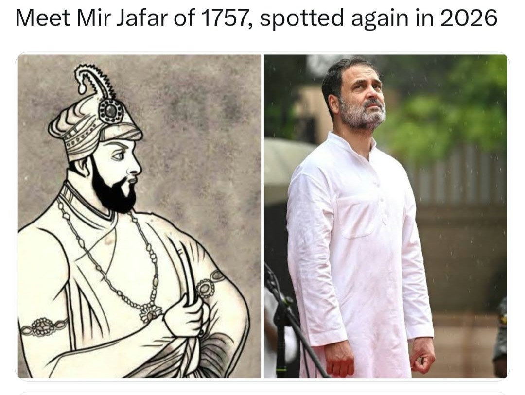 BJP4Rajasthan's tweet photo. मिलिए 2026 के मीर जाफर से, जो विदेशी ताकतों के साथ मिलकर देश को कमजोर करने की कोशिश में लगा है।👇🏻 https://t.co/hmnyJtHn5H