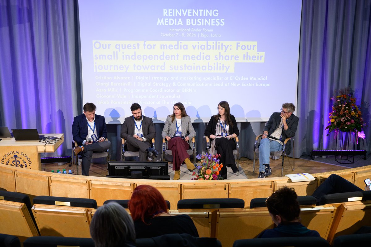 BIRN_Network's tweet photo. 🧵 #BIRN's Programme Coordinator, Azra Milić, joined the panel “Our quest for #media viability: Four small independent media share their journey toward sustainability” during the Reinventing Media Business Forum in #Riga. https://t.co/G2T3drMABy