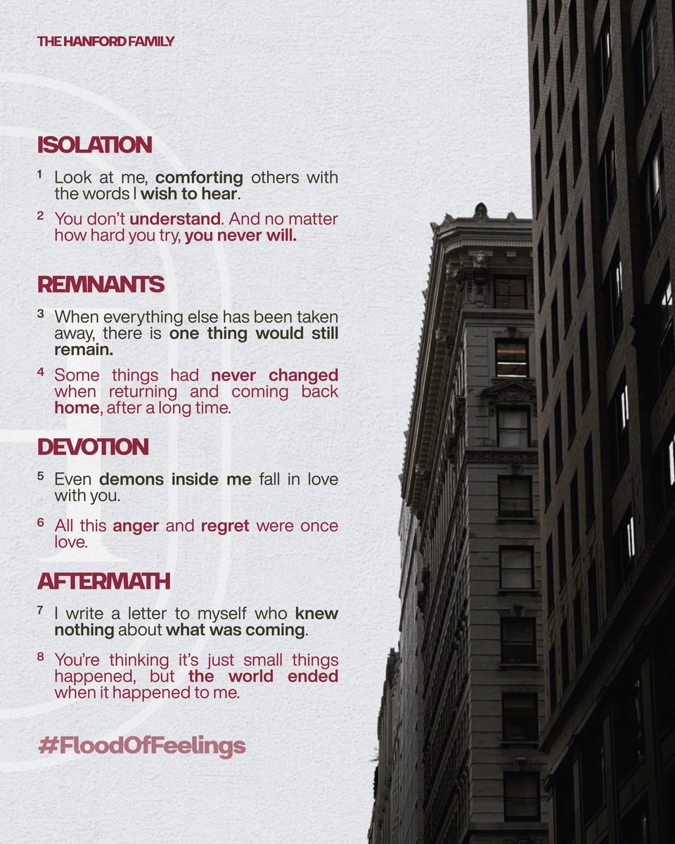 HanfordFamily's tweet photo. ㅤ
—  𝗙𝗟𝗢𝗢𝗗  𝗢𝗙  𝗙𝗘𝗘𝗟𝗜𝗡𝗚𝗦
Writing Challenge for OCRP fellas.

Choose a quote, interpret it in your own way, and express your characters' emotions through writing.

No time limit, so participate at your own pace and use #FloodOfFeelings to share your writing.
 ㅤ https://t.co/bQJLGgTPCj